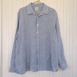 Murano Baird McNutt Men's 100% LINEN Blue White Gingham Plaid Button Down XL